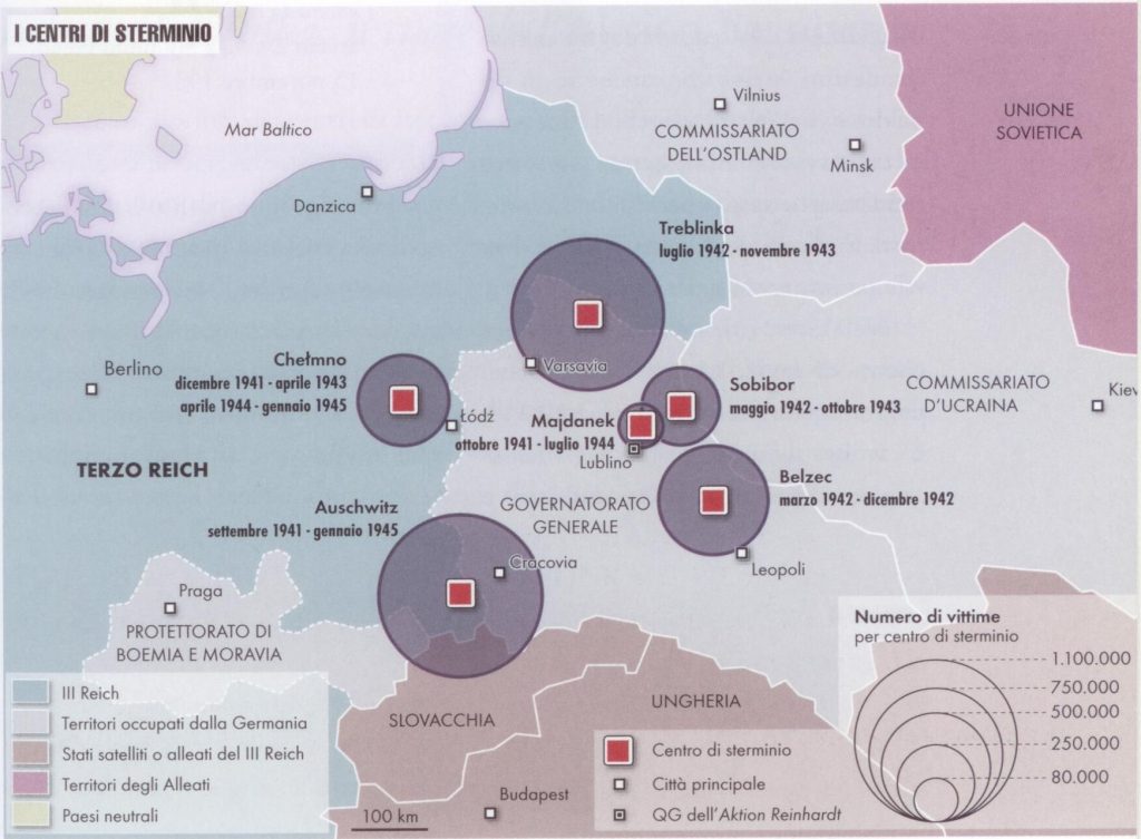 La mappa dei centri sterminio - Fonte “La Shoah in 100 mappe” – LEG Edizioni s.r.l. – www.leg.it