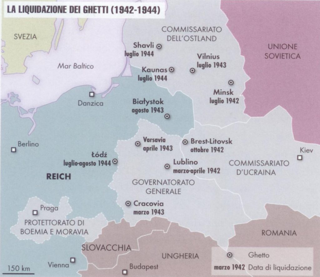 La mappa della liquidazione dei ghetti tra il 1942 e il 1944 - Fonte “La Shoah in 100 mappe” – LEG Edizioni s.r.l. – www.leg.it