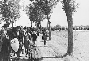 Espulsione da Warthegau. I polacchi vengono portati ai carri bestiame come parte della pulizia etnica della Polonia occidentale, utilizzando il Battaglione 101