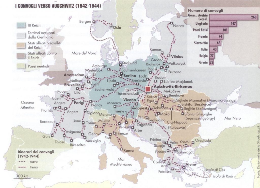 I convogli verso Auschwitz (1942 – 1944) - Fonte “La Shoah in 100 mappe” – LEG Edizioni s.r.l. – www.leg.it
